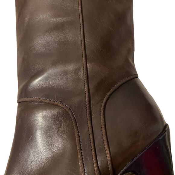 Dries Van Noten Brown Leather Side Zipper Chunky Heeled Tall Boots Women Sz 35.5 - Picture 8 of 11